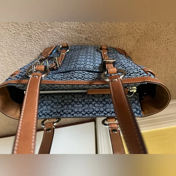 Coach Navy and Brown Bag with Leather Accents - Picture 7 of 10